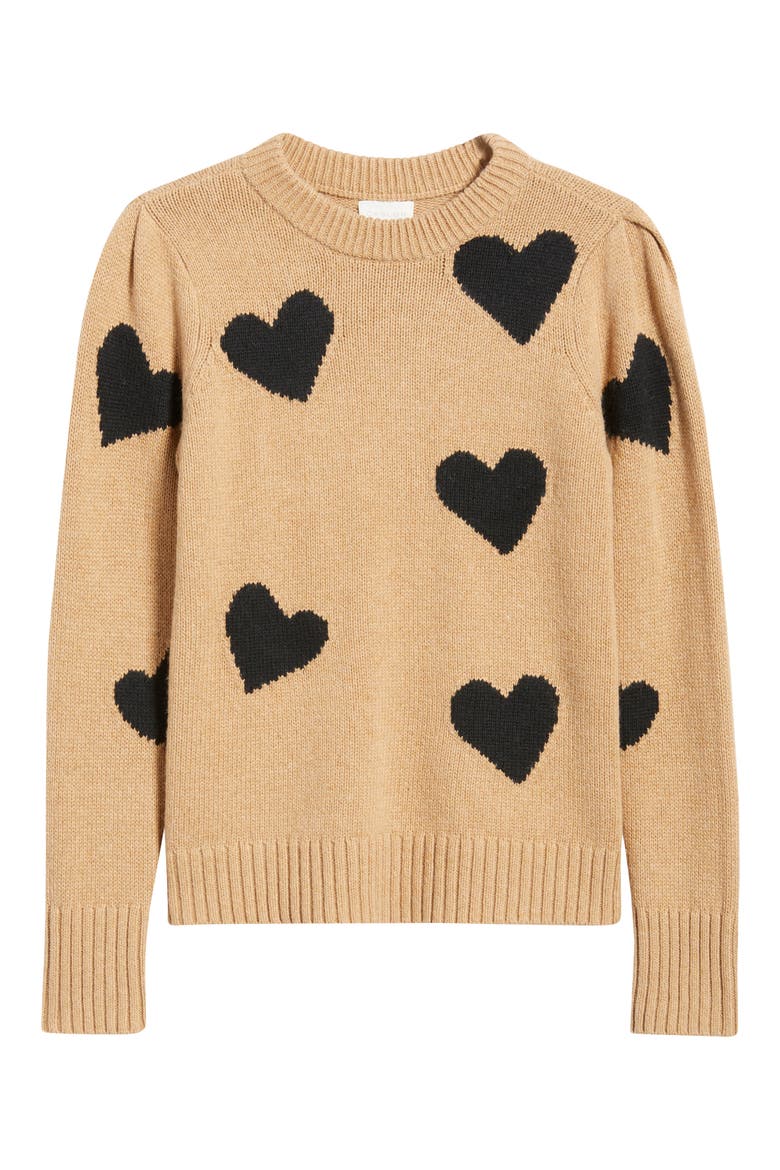 Intarsia Heart Sweater, Alternate, color, TAN CAMEL HEATHER- BLACK HEART