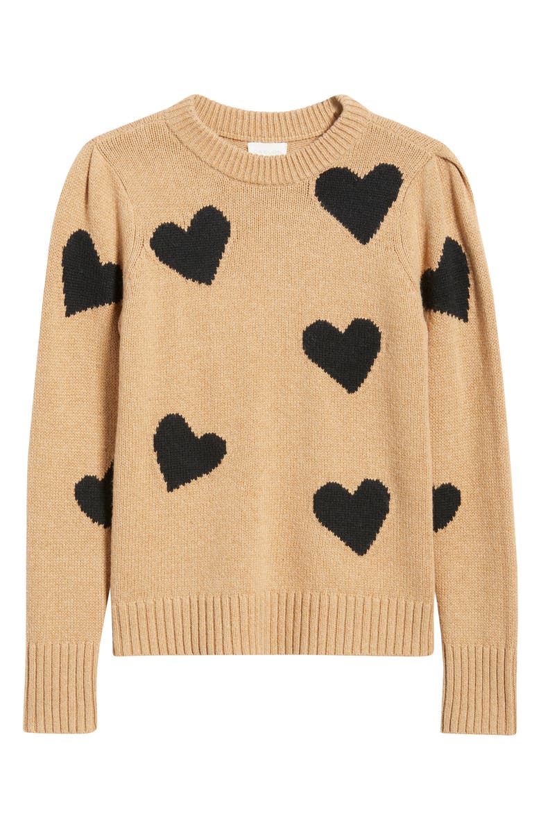 Caslon<sup>®</sup> Intarsia Heart Sweater, Alternate, color, Tan Camel Heather- Black Heart