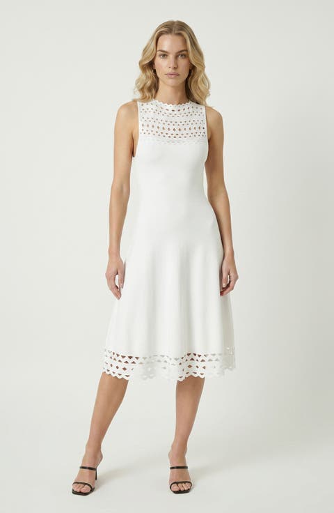 Sleeveless High Neck Eyelet Midi Dress