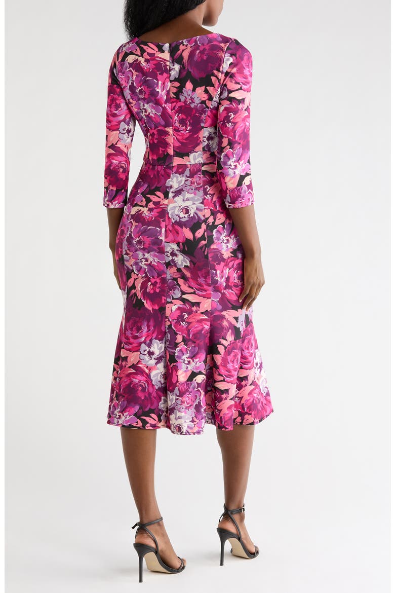 Floral Print Fit & Flare Midi Dress, Alternate, color, MAGENTA MULTI