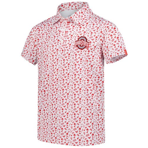 Garb Youth White/scarlet Ohio State Buckeyes Tom Allover Print Performance Polo In Pink