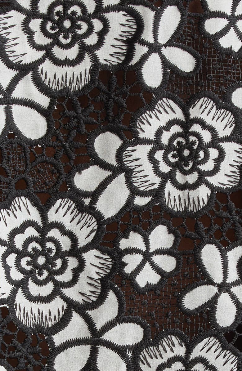 La Vie Style House Floral Lace Cover-Up Minidress, Alternate, color, Black/ White