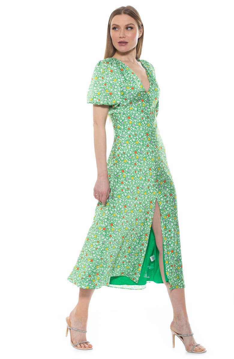 Alexia Admor Lorelei V-Neck Bubble Sleeve Midi Dress, Alternate, color,