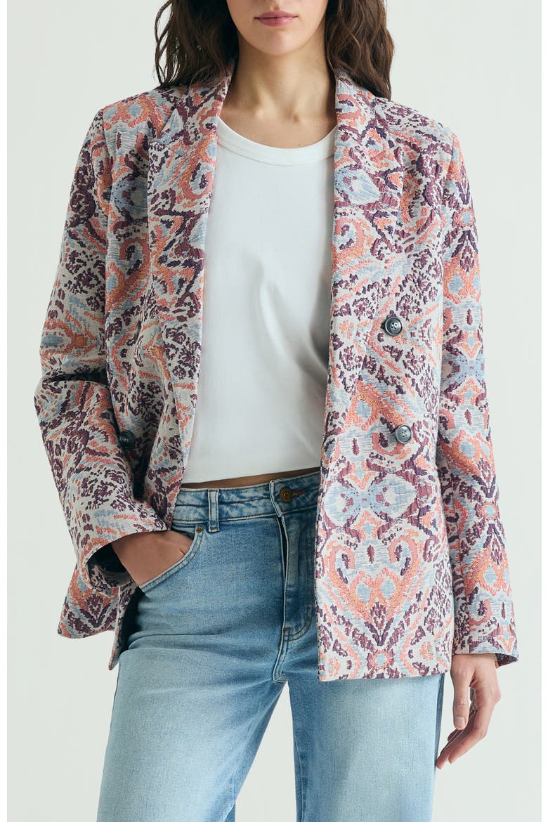 Jacquard Print Blazer, Main, color, Purple
