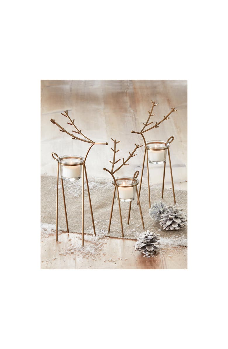 tag Antique Gold Reindeer Tealight Holder for Christmas Decor, Alternate, color, Gold