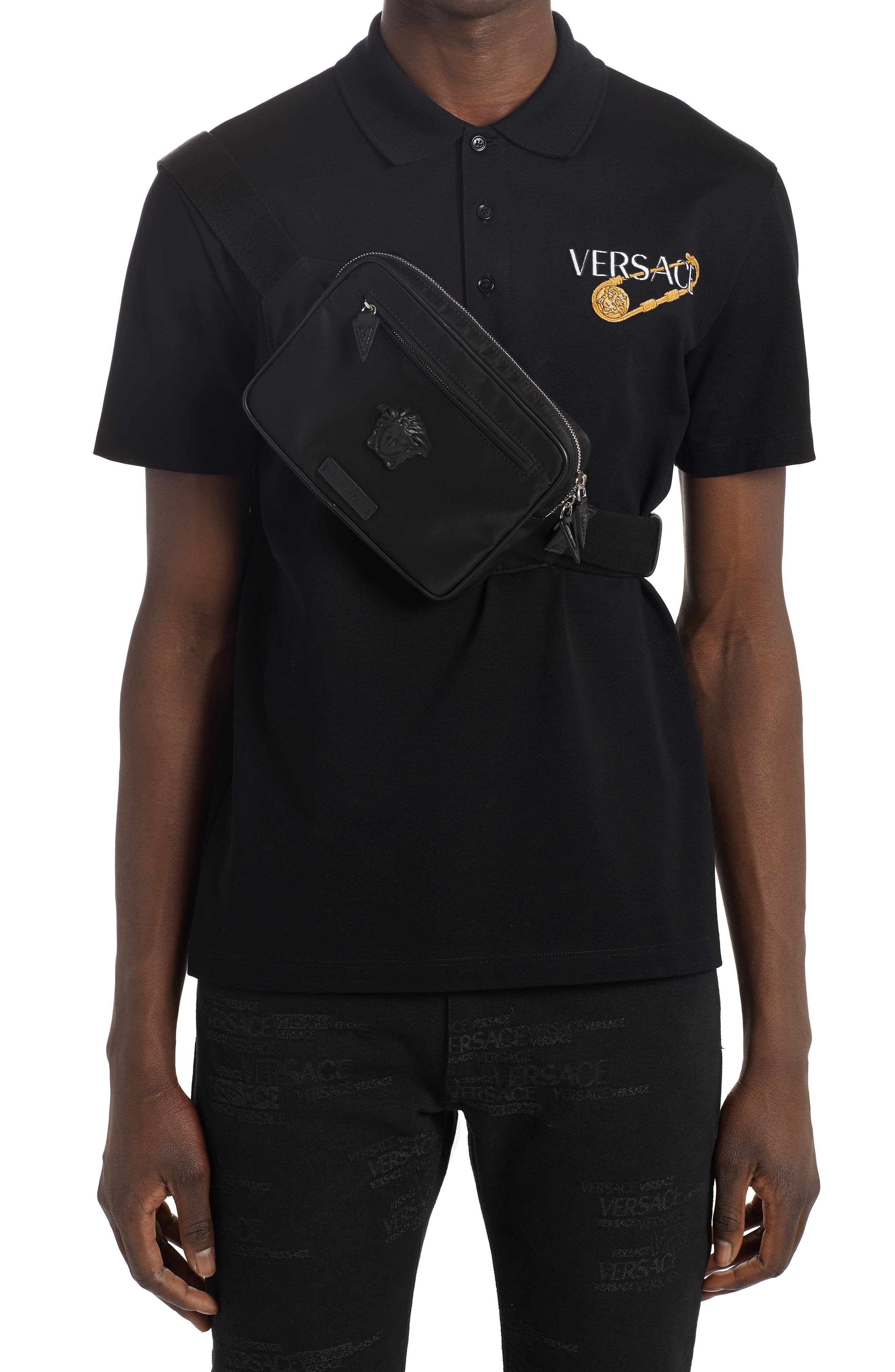 Versace Medusa Nylon Belt Bag, Alternate, color, 