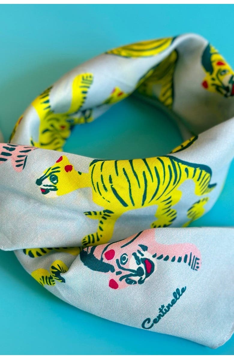 Centinelle Nodding Tigers Cotton Silk Bandana, Alternate, color, Blue