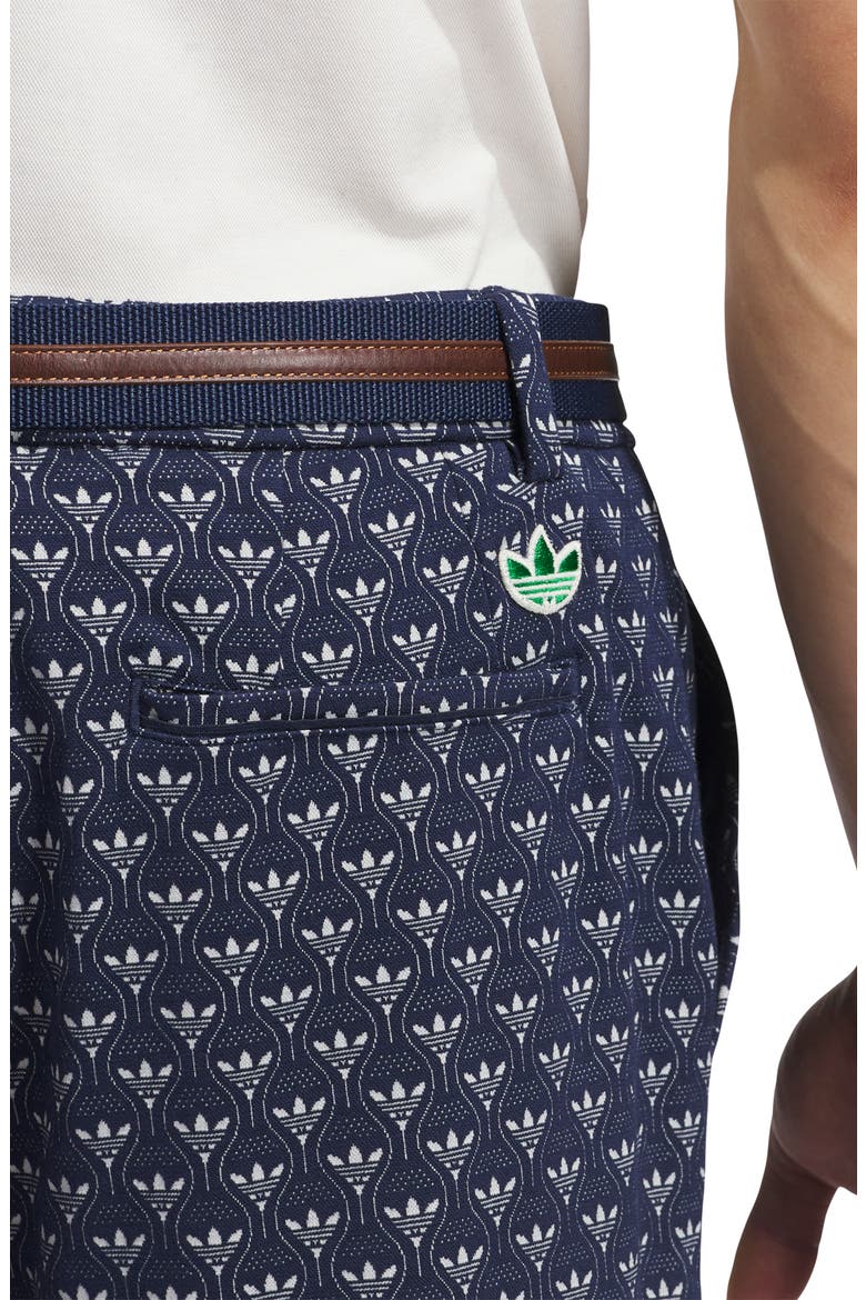 Originals Trefoil & Tee Jacquard Piqué Flat Front Golf Shorts, Alternate, color, NIGHT INDIGO/ CHALK WHITE