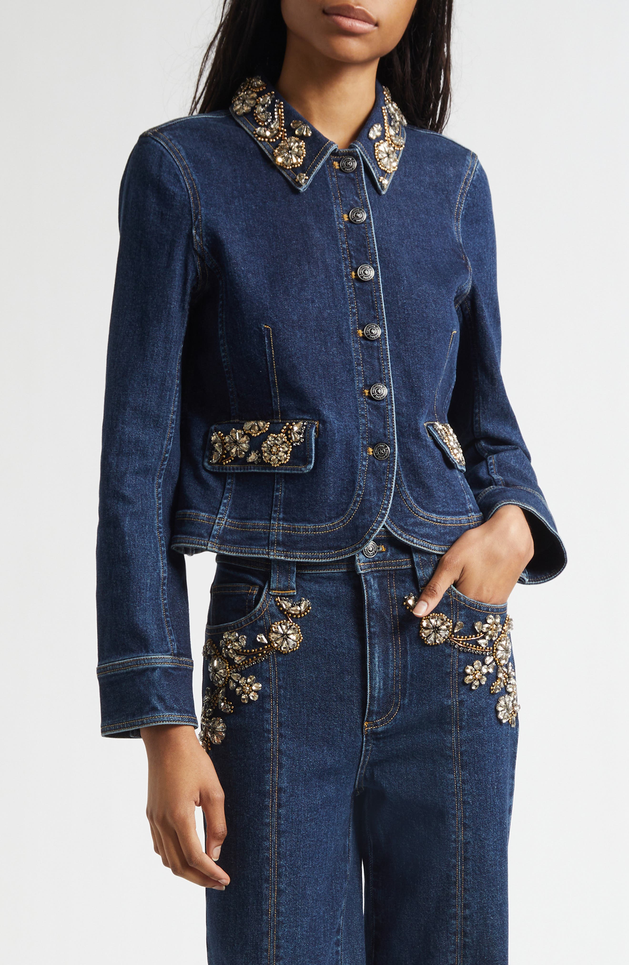 Ivy Crystal Crop Denim Jacket