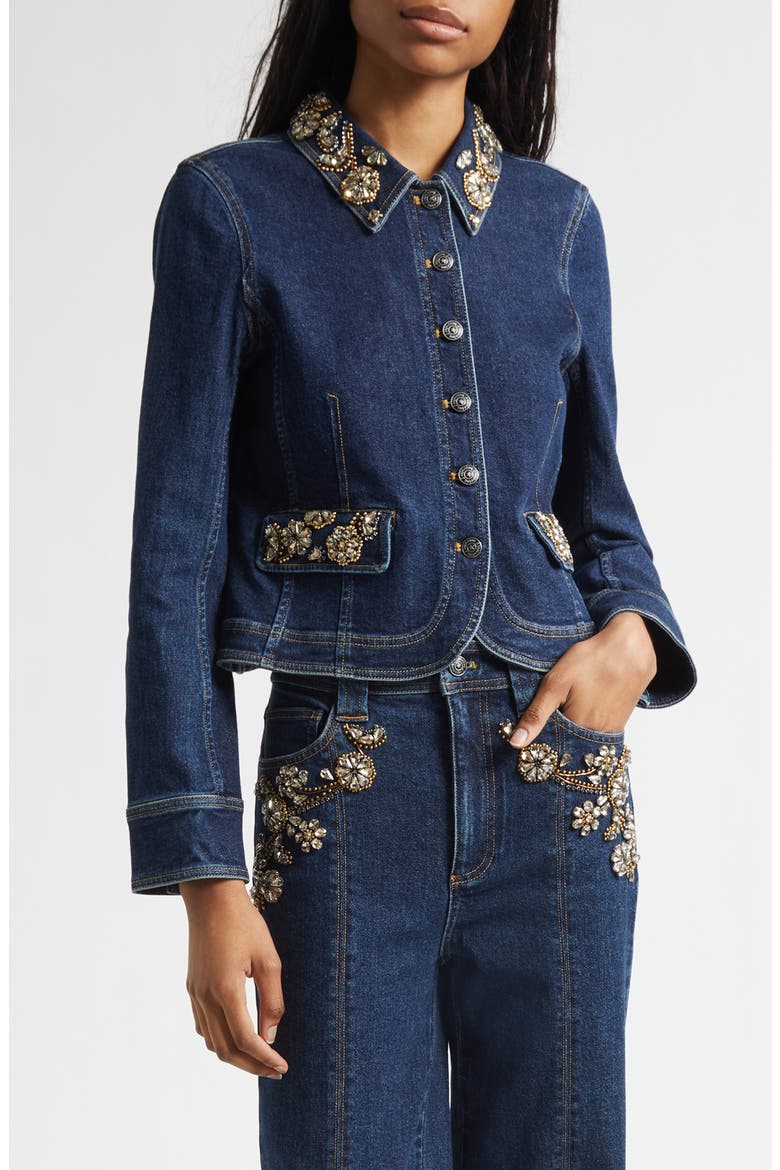 Ivy Crystal Crop Denim Jacket, Main, color, FONTAINE MULTI