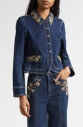 Cinq à Sept Ivy Crystal Crop Denim Jacket
