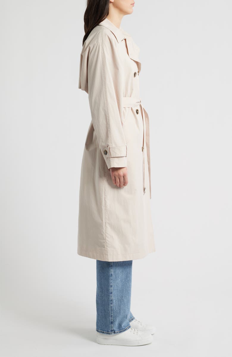 Bernardo Long Double Breasted Trench Coat, Alternate, color, Egg Shell