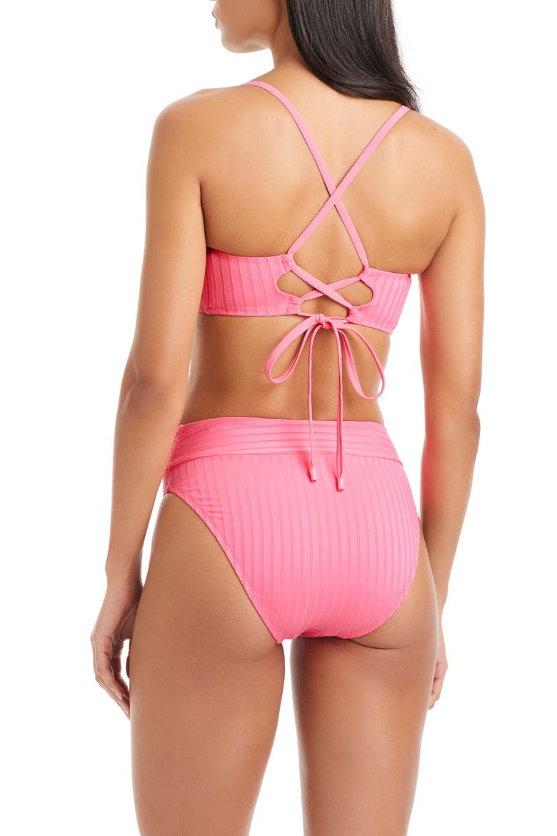 Textured Stripe U-Bar Bikini Top, Alternate, color, BLOOM PINK