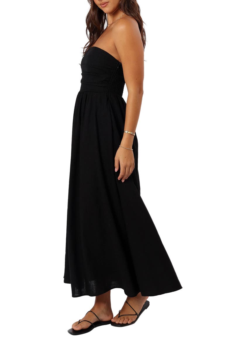 Kayt Strapless Linen Blend Maxi Sundress, Alternate, color, BLACK