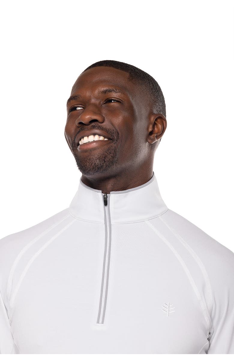 Coolibar Men's Half-Zip Rash Guard - UPF 50+ Sun Protection - Ultimate, Alternate, color, White Line Texture