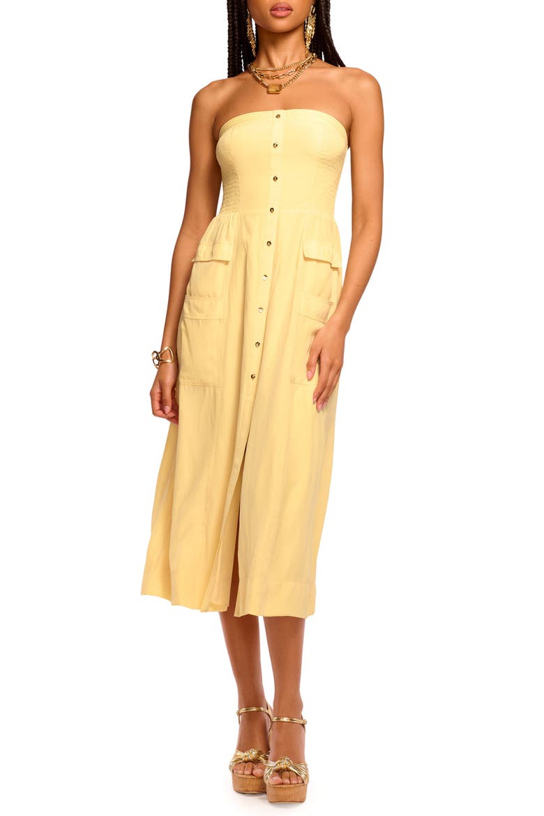 Blair Strapless Midi Dress, Main, color, BUTTER
