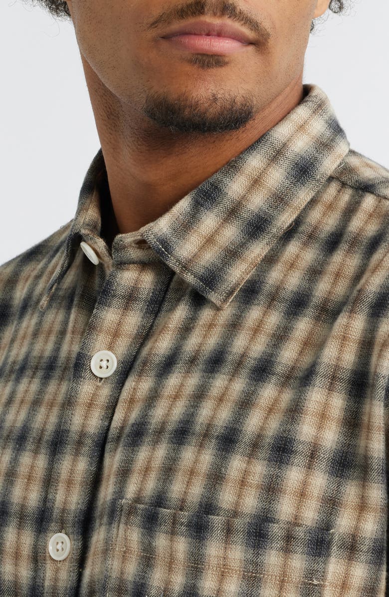 BP. Boxy Fit Plaid Cotton Flannel Button-Up Shirt, Alternate, color, Brown Fiver Ombre Plaid