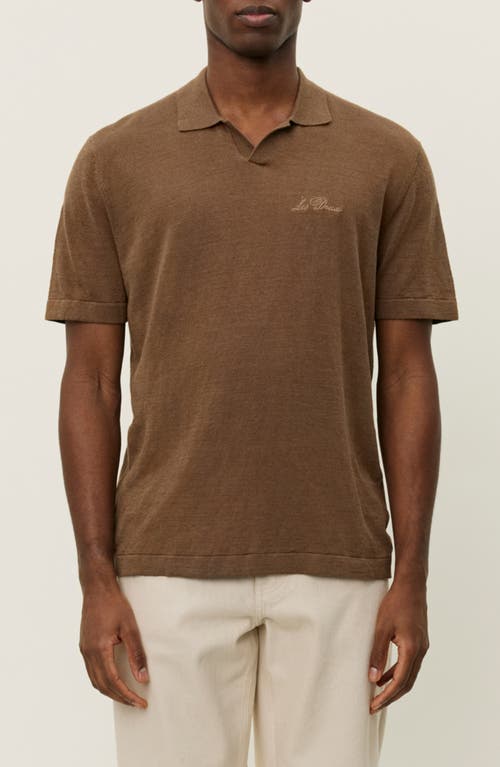 Les Deux Emmanuel Linen & Cotton Johnny Collar Polo In Brown