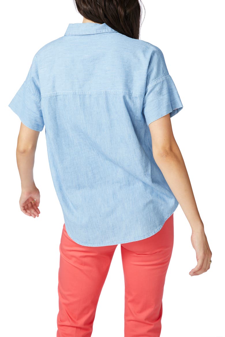 Embroidered Short Sleeve Cotton Chambray Shirt, Alternate, color, ROMEO BLUE
