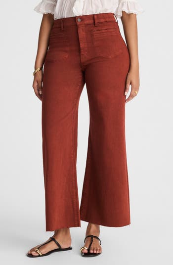 Garment Dye Patch Pocket Raw Hem Crop Flare Wide Leg Jeans