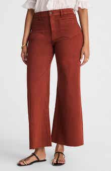 Madewell Garment Dye Patch Pocket Raw Hem Crop Flare Wide Leg Jeans