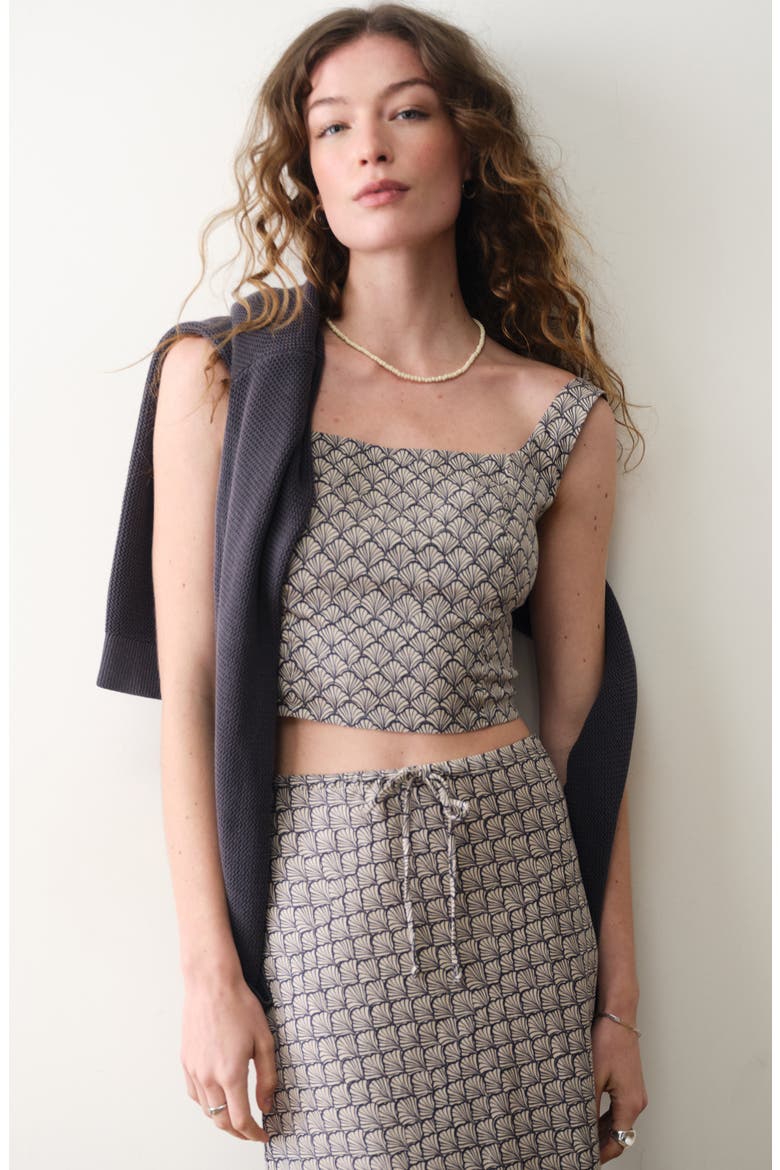 Zoe Seashell Print Hemp Blend Crop Tank, Alternate, color, NAVY SEASHELL