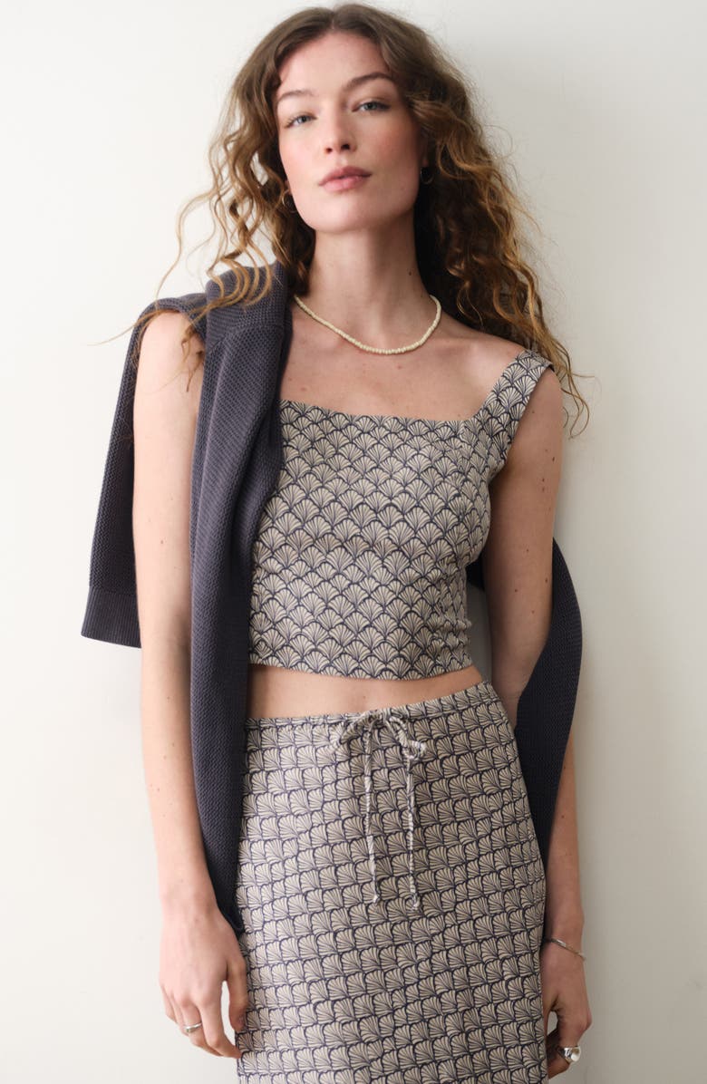 Marine Layer Zoe Seashell Print Hemp Blend Crop Tank, Alternate, color, Navy Seashell