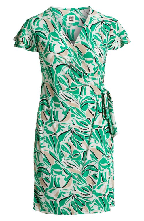 Anne Klein Abstract Print Flutter Sleeve Wrap Dress In White
