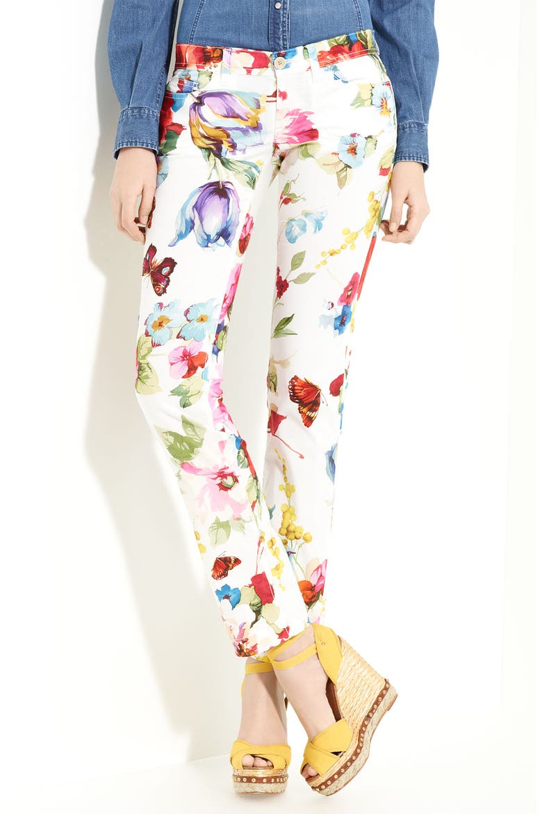 Print Stretch Cotton Pants, Main, color, WHITE MULTI
