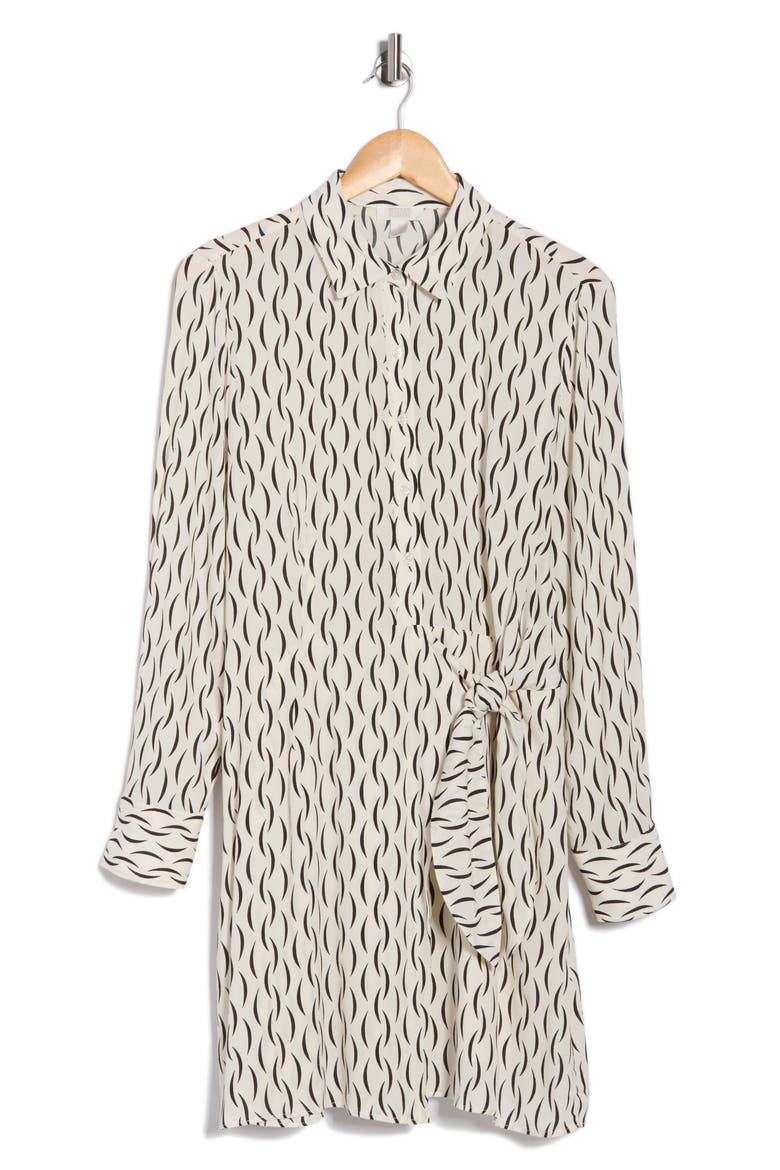 Long Sleeve Wrap Minidress, Alternate, color, IVORY- BLACK MOON GEO