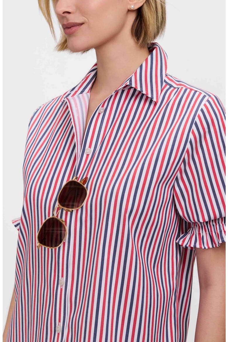 Vivienne Stripe Elbow Sleeve Matte Sateen Button-Up Shirt, Alternate, color, RED/ NAVY BLUE