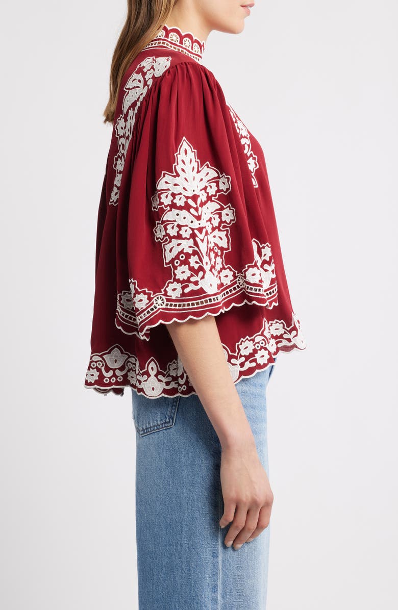 FARM Rio Palm Tree Embroidered Top, Alternate, color, Burgundy