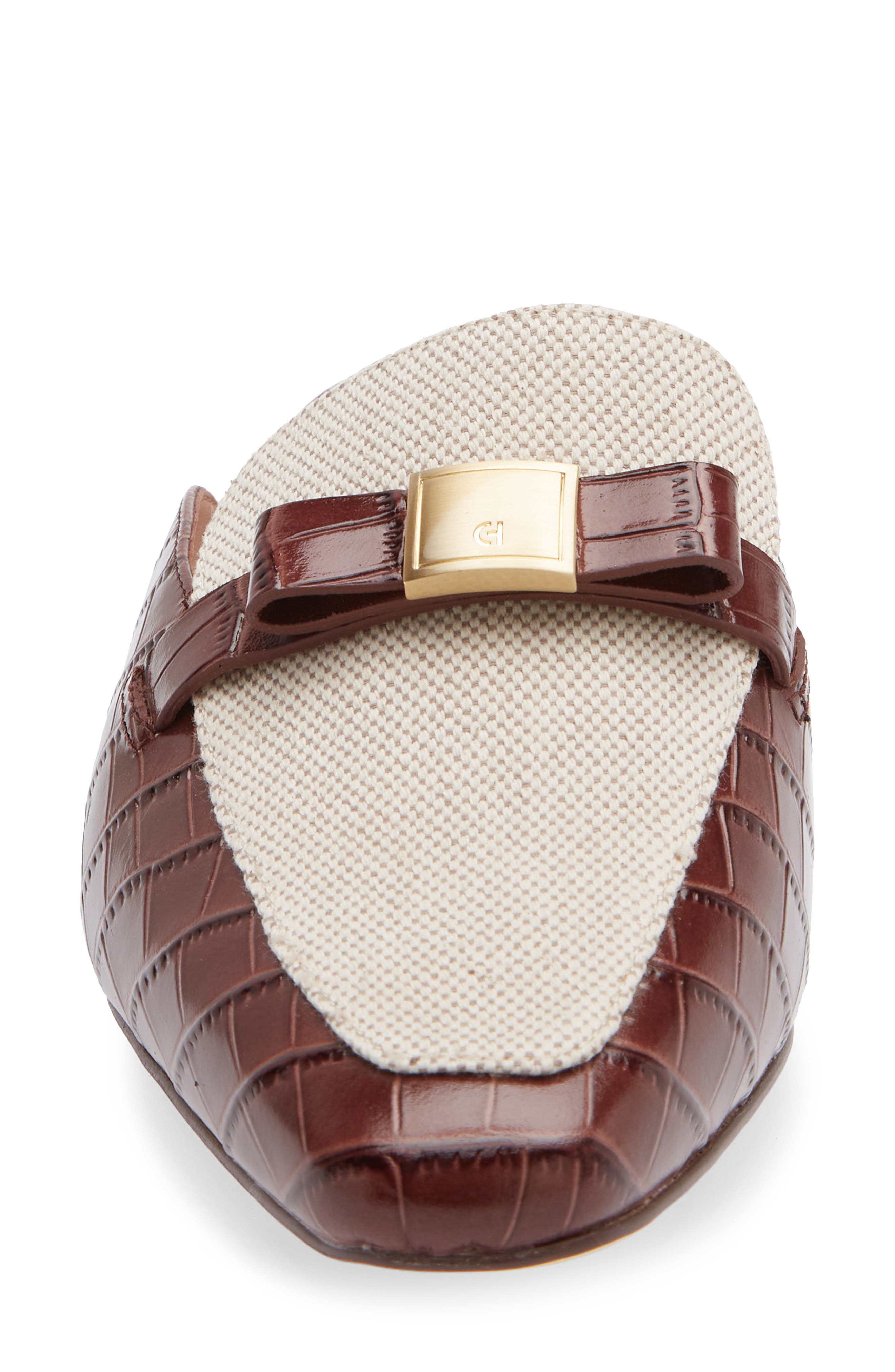 Cole Haan Pasha Bow Mule, Alternate, color, Mahogany Croc Print / Canvas