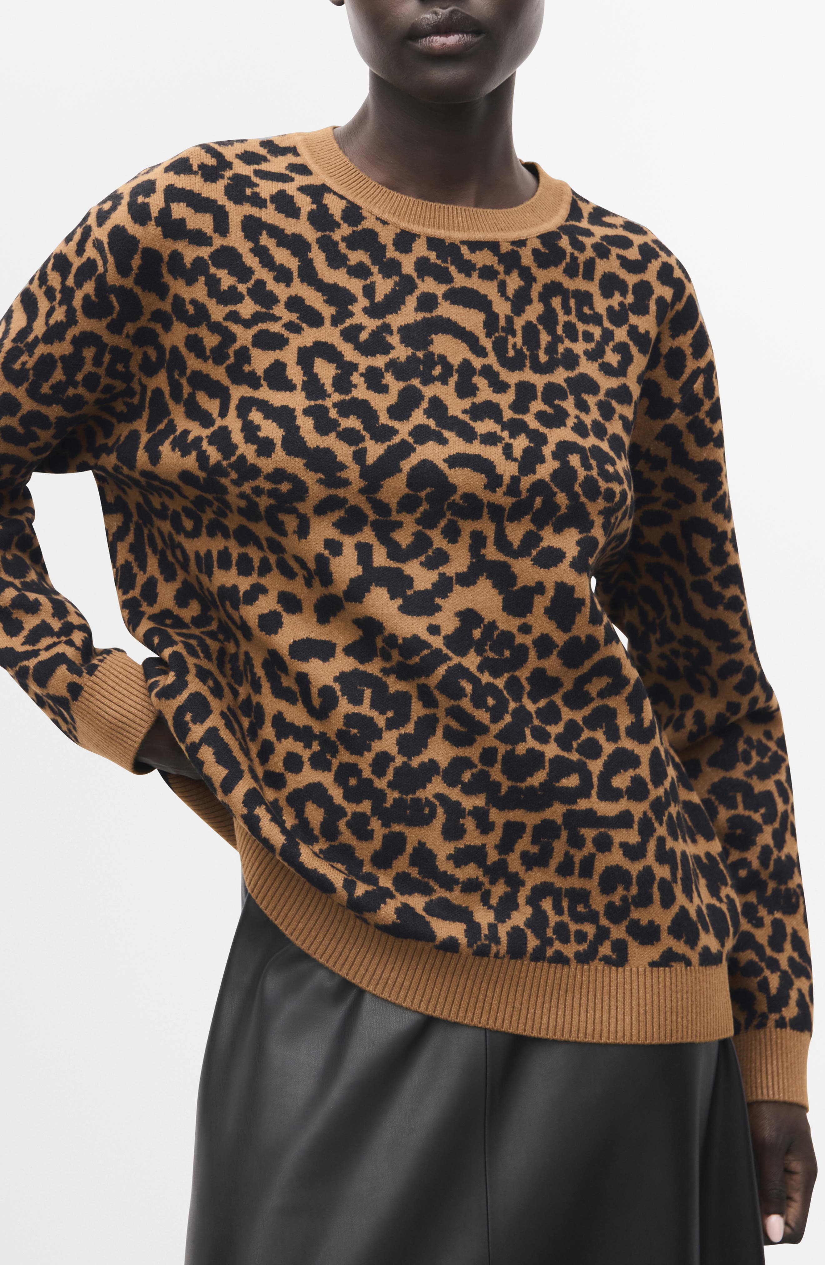 MANGO Leopard Crewneck Sweater