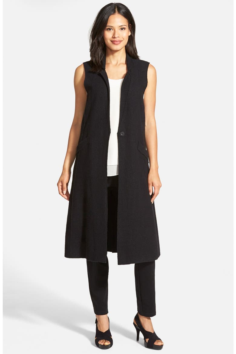 Notch Collar Long Merino Wool Vest, Alternate, color, BLACK