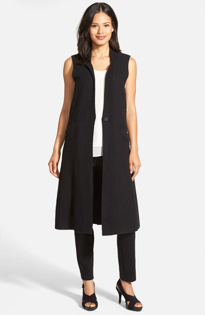 Eileen Fisher Notch Collar Long Merino Wool Vest, Alternate, color,