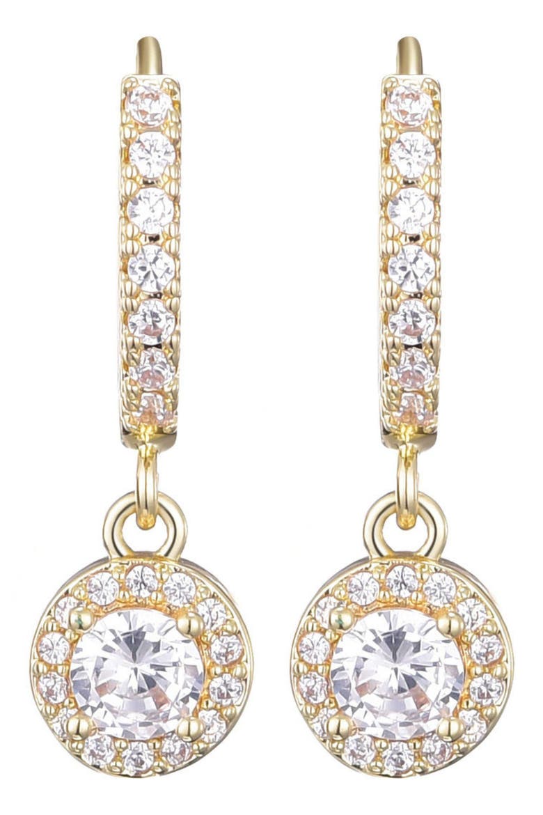 Cubic Zirconia Halo Drop Huggie Hoop Earrings, Main, color, GOLD