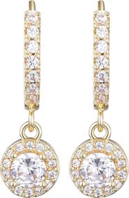Adornia Cubic Zirconia Halo Drop Huggie Hoop Earrings