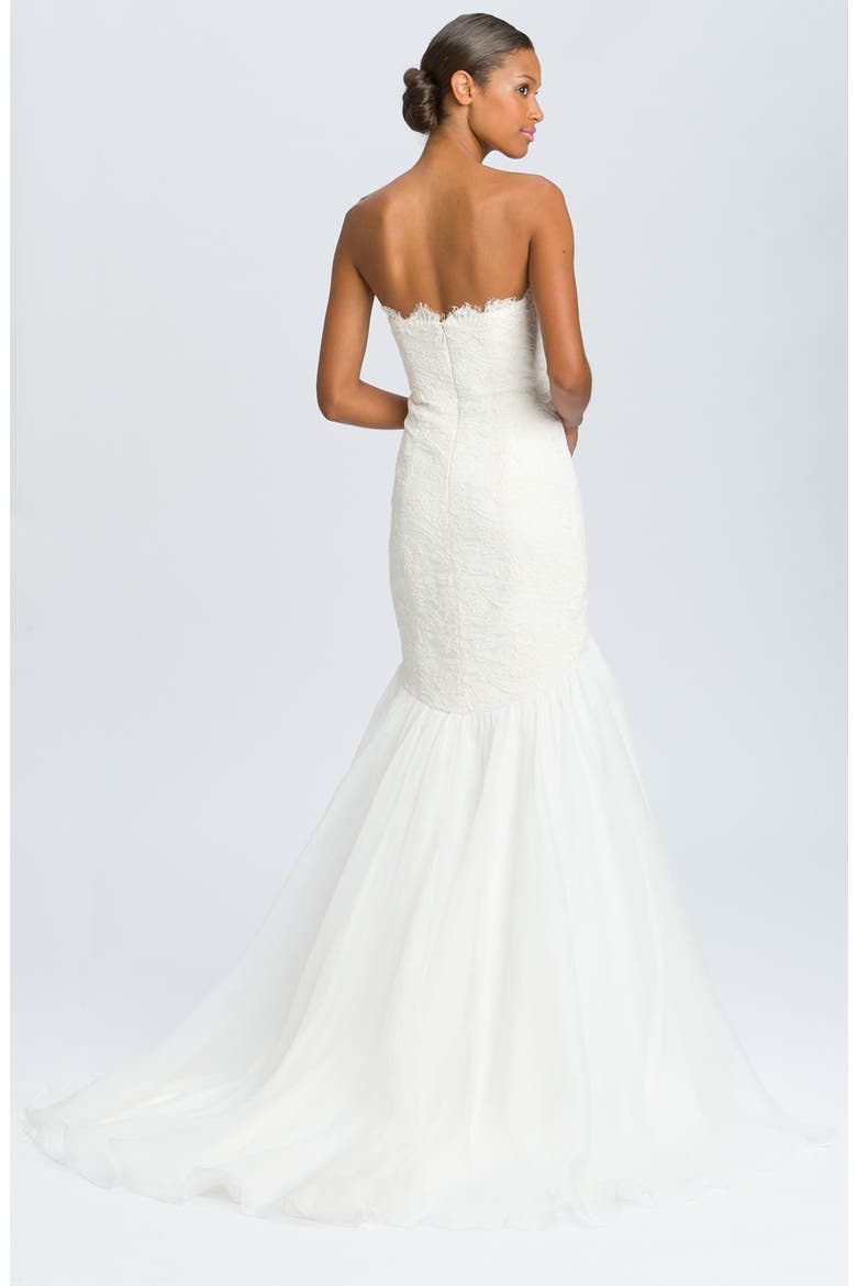 Lace Overlay Strapless Mermaid Gown, Alternate, color, OFF WHITE