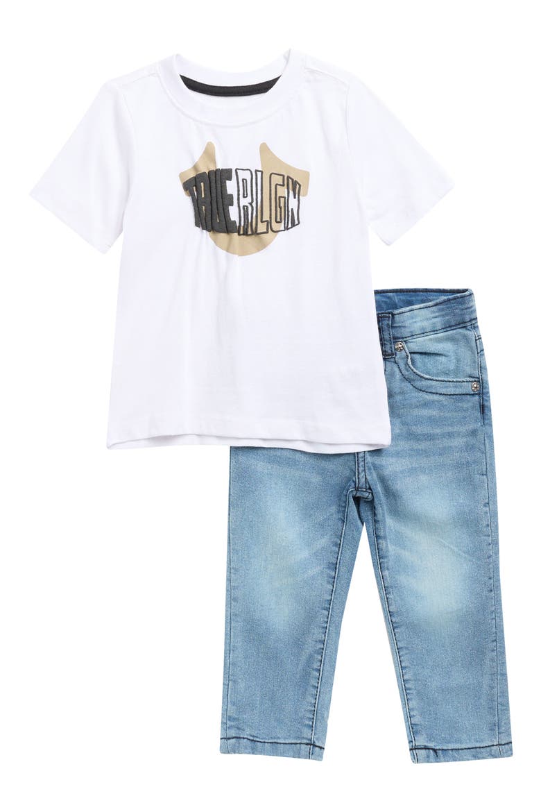 Horseshoe Logo T-Shirt & Denim Jeans Set, Main, color, WHITE