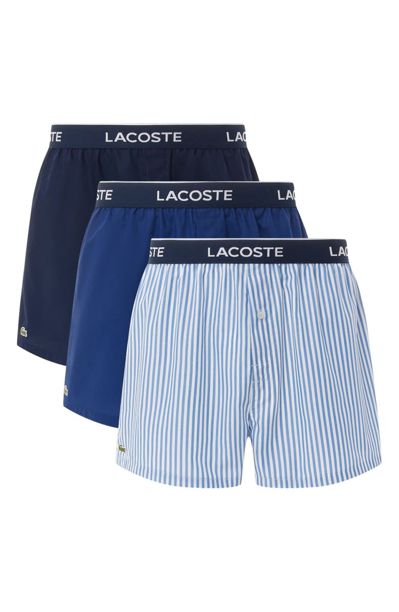 Lacoste Core Graphice Assorted 3-Pack Cotton Boxers, Main, color, 8Ni Vaporous/ Methylene-Navy