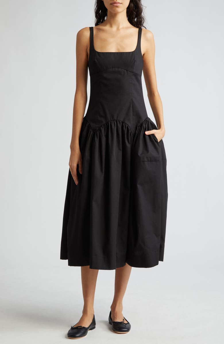 Sandy Liang Cricket Cutout Pleated Midi Dress, Main, color, 