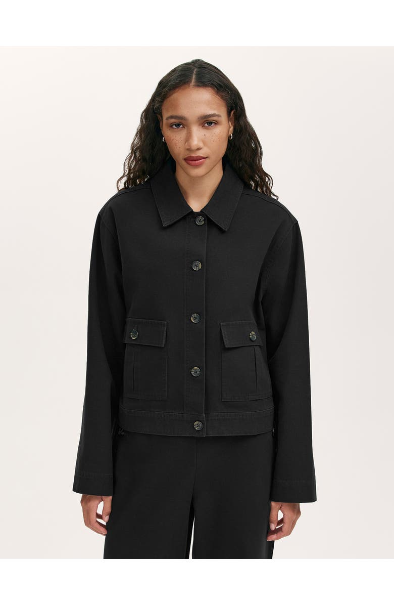 Finery London Kelsie Cotton Canvas Button Front Jacket, Main, color, Black