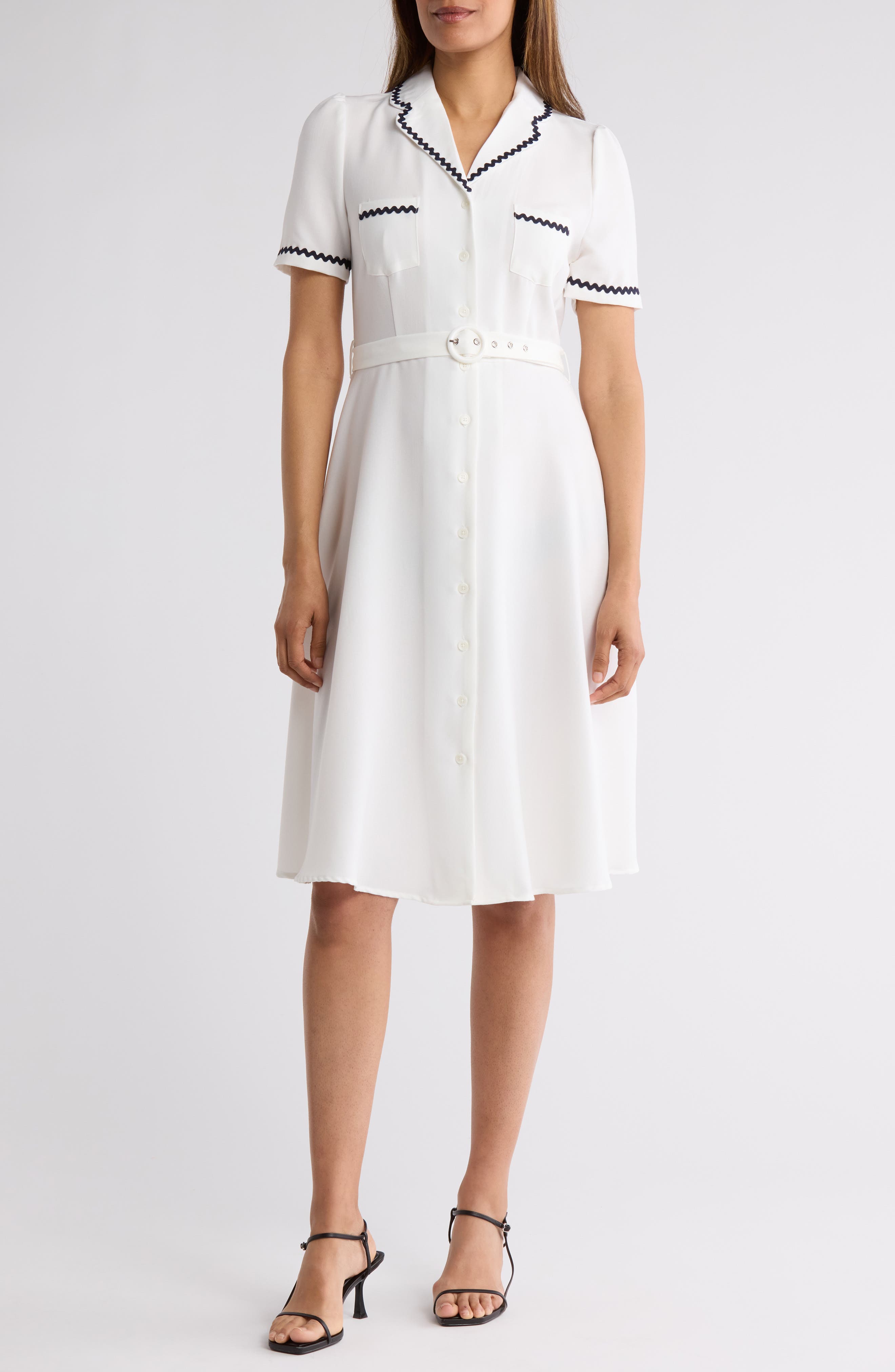 Nanette Lepore Tipped Scalloped Trim Shirtdress
