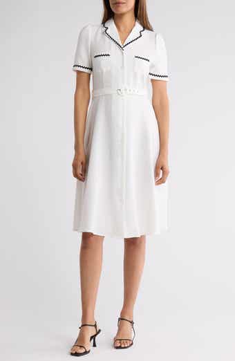 Tipped Scalloped Trim Shirtdress