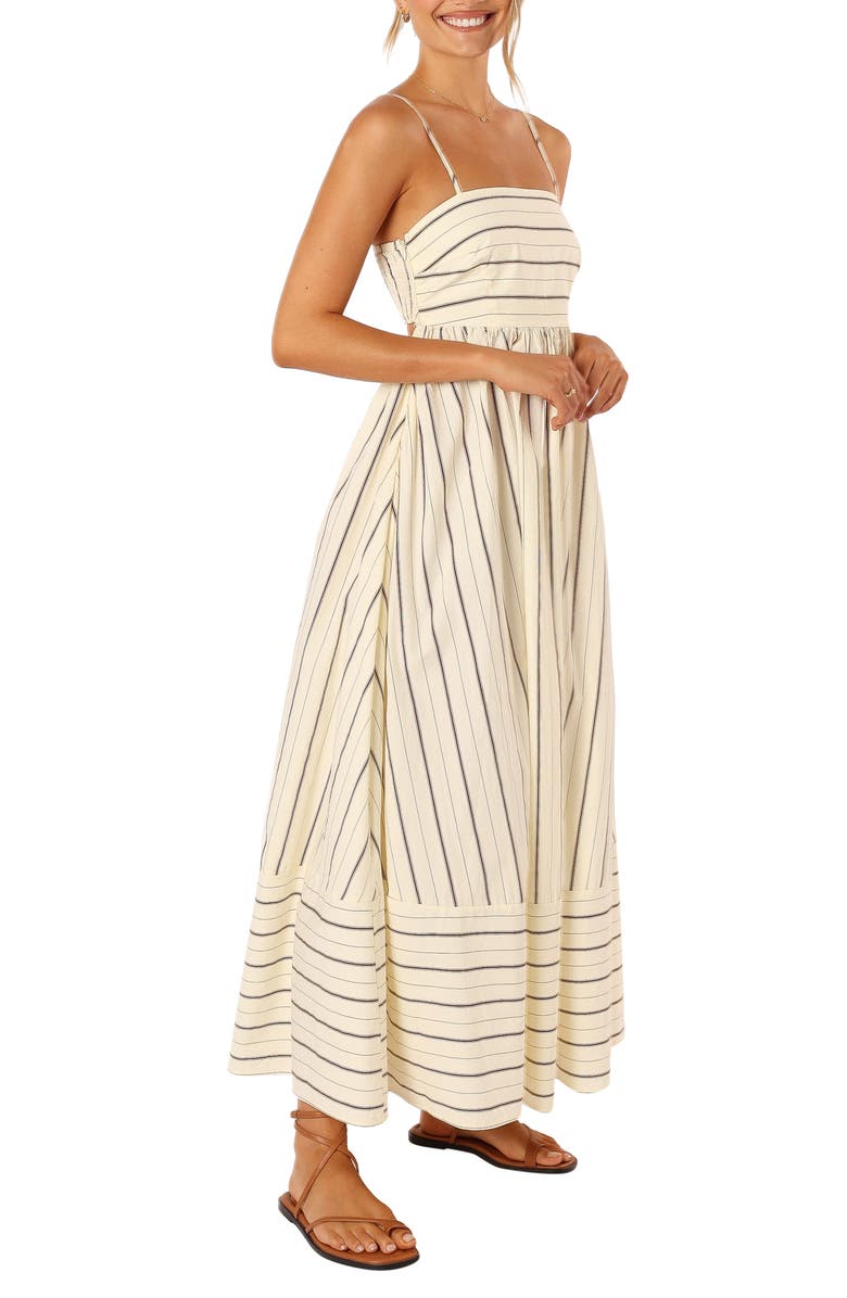 Petal & Pup Pixie Stripe Cutout Cotton Maxi Sundress, Main, color, Beige Tan