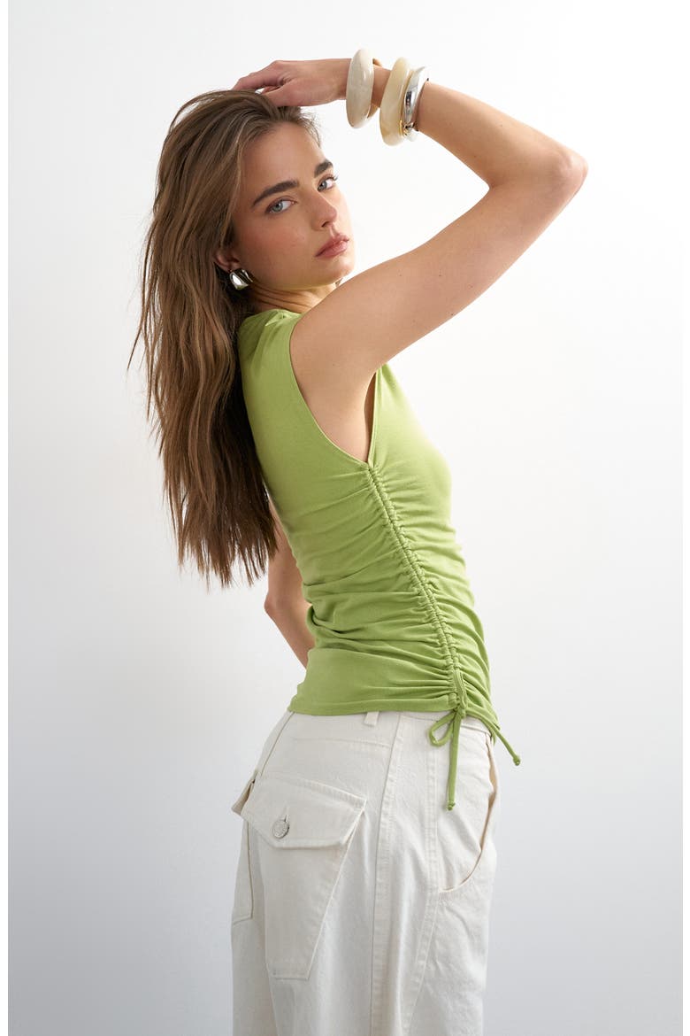Drawstring Ruched Stretch Cotton Tank, Alternate, color, LGREEN