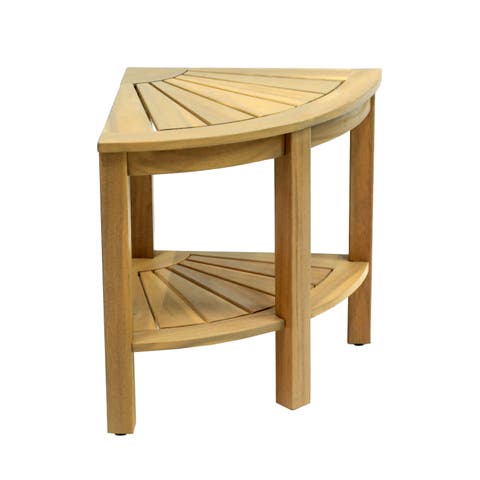 Maris Coastal Acacia Wood Corner Shower Stool, 2-Tier Indoor/Outdoor Bath Bench with Storage Shelf for Bathroom Spa