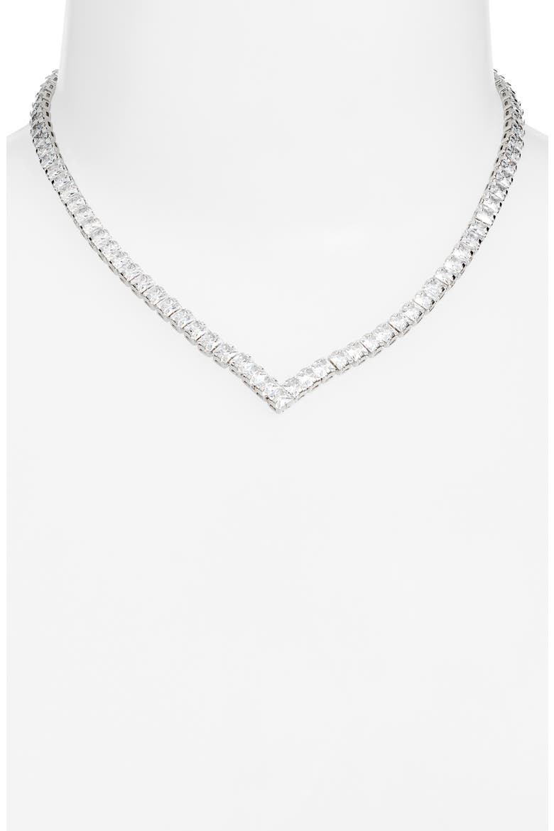 Chevron Cubic Zirconia Tennis Necklace, Alternate, color, CLEAR- SILVER