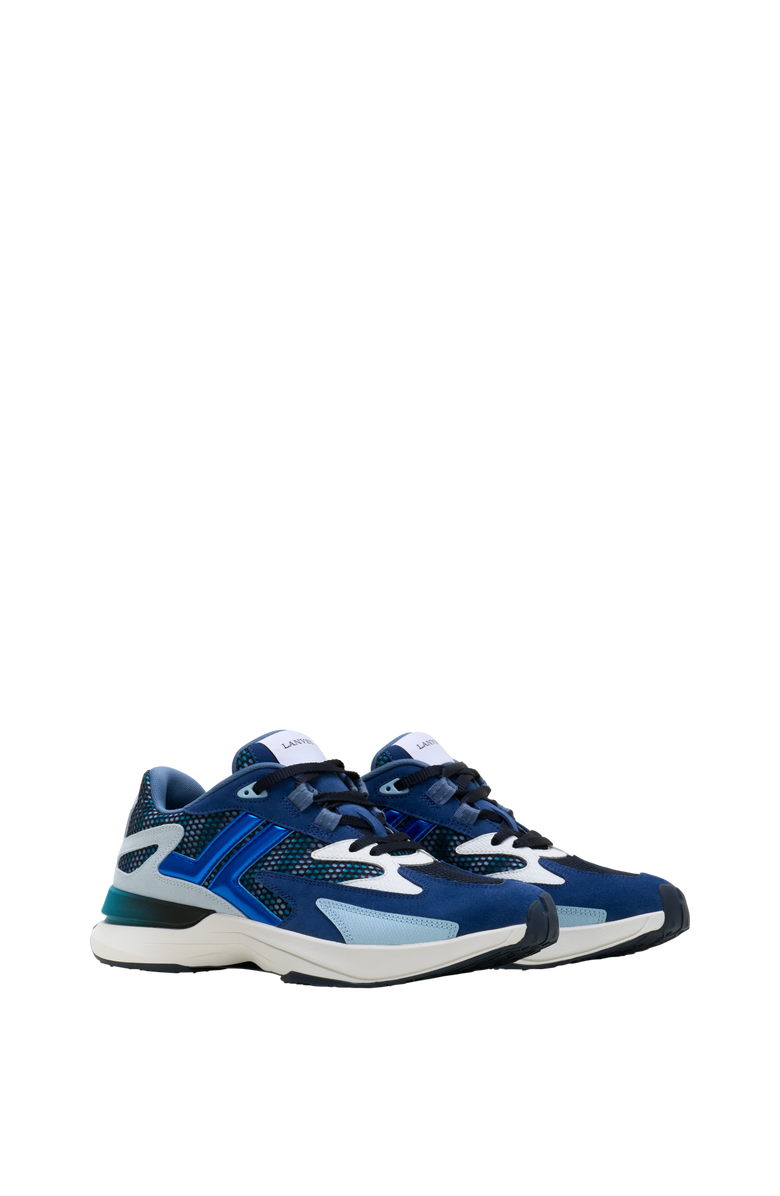 Lanvin Jla Sneakers In Mesh And Metallic Leather, Alternate, color, Dark Blue/Light Blue